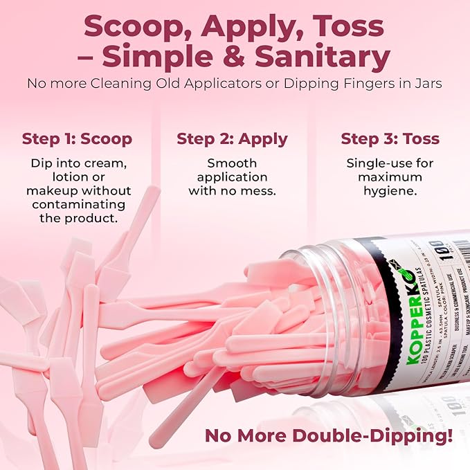 Kopperko Mini Face Cream Spatula (2.5", 500 Pack) - Small Lotion Spatula Tool for Skincare, Creams & Crafts | Skincare Applicator for Mixing, Cosmetic, Face Mask | Disposable Makeup Paddles | Pink