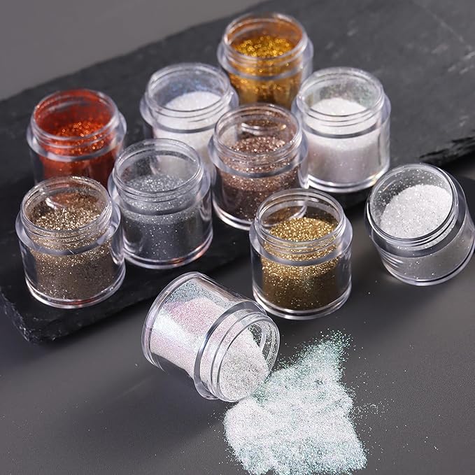 SUTOKAKA 10 Jars Shimmer Shining Nail Glitter for Autumn Winter Ultra-Fine Sugar Coating Effect Sand Powder Dazzling Diamond Dust Manicure Decoration for DIY Home Salon