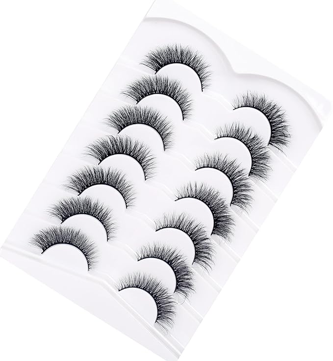 Pooplunch False Eyelashes Natural Cat Eye Wispy Extension Volume Fake Eyelashes Faux Mink Lashes Strips 7 Pairs Pack