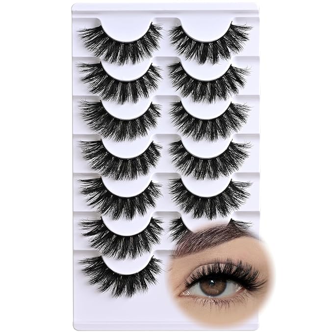 Lashes Wispy False Eyelashes Volume Cat Eye Strip Lash Natural Look Fluffy Fake Mink Lashes Strips 7 Pairs Cateye Eyelash Demi Wispies Natural Eye Lashes Pack Short Full Pestañas Postizas Set