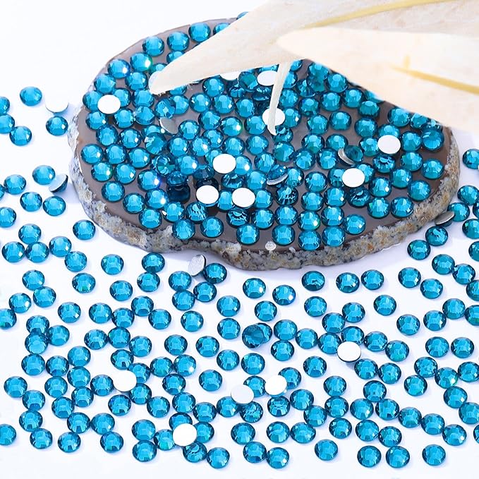 Meibite Malachite Blue Flatback Rhinestones, Glass Rhinestones for Nail Art and Craft, Glue Fix, Loose Crystal Gemstones(Malachite Blue, SS20, 2880pcs, 4.6-4.8mm)