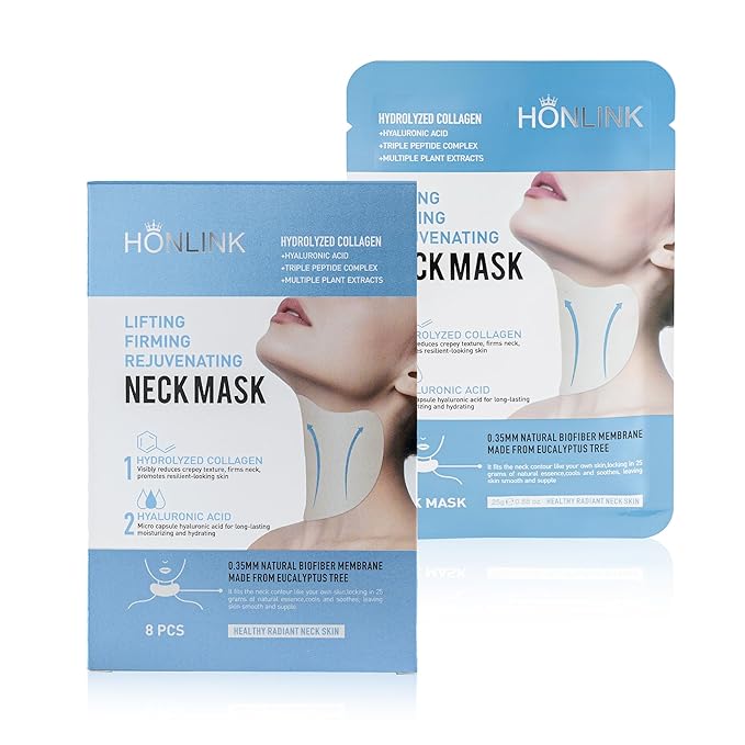 Neck Mask 8PCS,HONLINK Hydrolyzed Collagen Neckmask Set Gift with Hyaluronic Acid & Peptide, Moisturizing Firming Masks for Crepey Skin, Helps Reduce Appearance of Fine Lines for Smoother & Gloss Skin