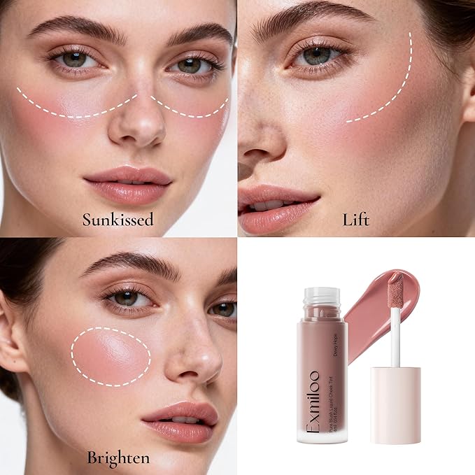 Exmiloo Liquid Blush for Cheeks, Lightweight Liquid Blush for a Natural Look, Buildable & Smooth Sheer Dewy Finish, Vegan & Cruelty-Free, Dewy Hope