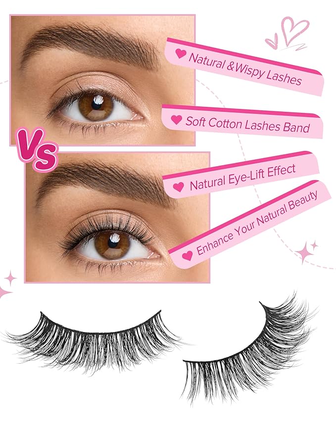 Wispy Fake Lashes Natural False Eyelashes Light C Curl Eye Lashes Sets Pack Natural Look Classic Lashes 13mm Thin Band Faux Mink Lashes 75-SHOOK