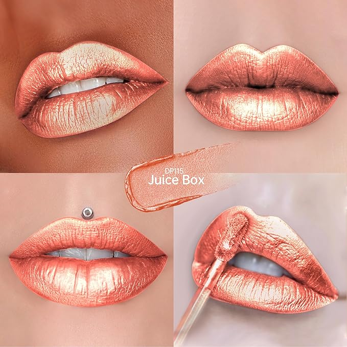Depuplum Peach Red Lipsticks for Women Metallic Lipstick Long Lasting Non Stick Cup Lip Gloss, Shimmer Lightweight Hydrating Full Coverage Lip Color, DP115 Juice Box