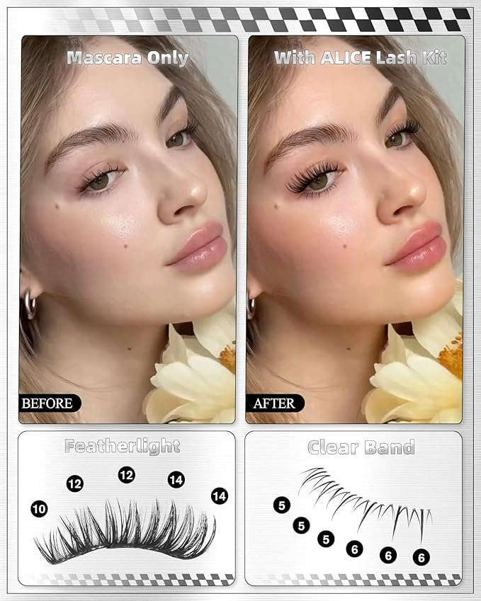 ALICE Flaunt Lash Clusters Natural Wispy Lash Extensions Short Volume 10-14mm Cluster Eyelash Extensions Thin Band Individual Lashes with Spiky Bottom Lashes
