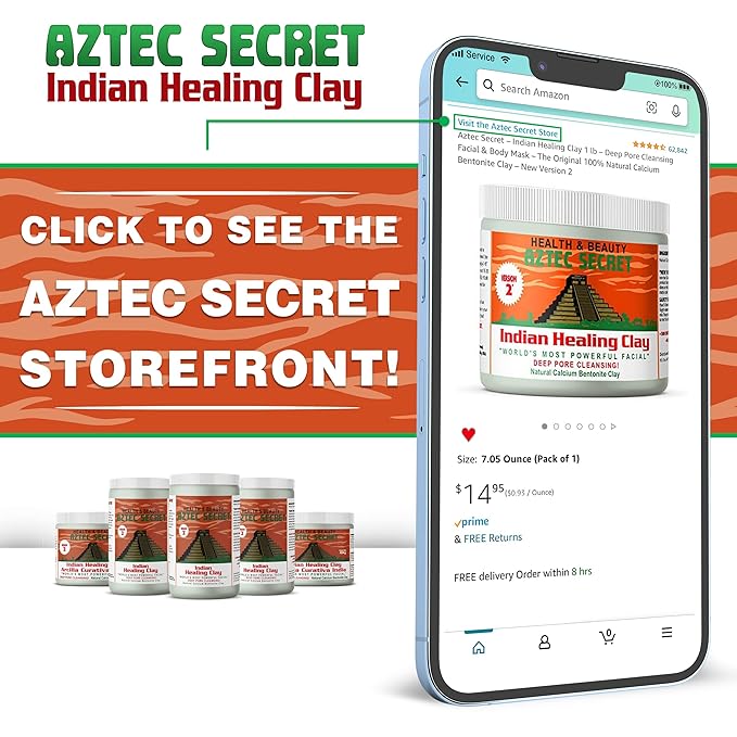 Aztec Secret – Indian Healing Clay 1 lb – Deep Pore Cleansing Facial & Body Mask – The Original 100% Natural Calcium Bentonite Clay – New Version 2