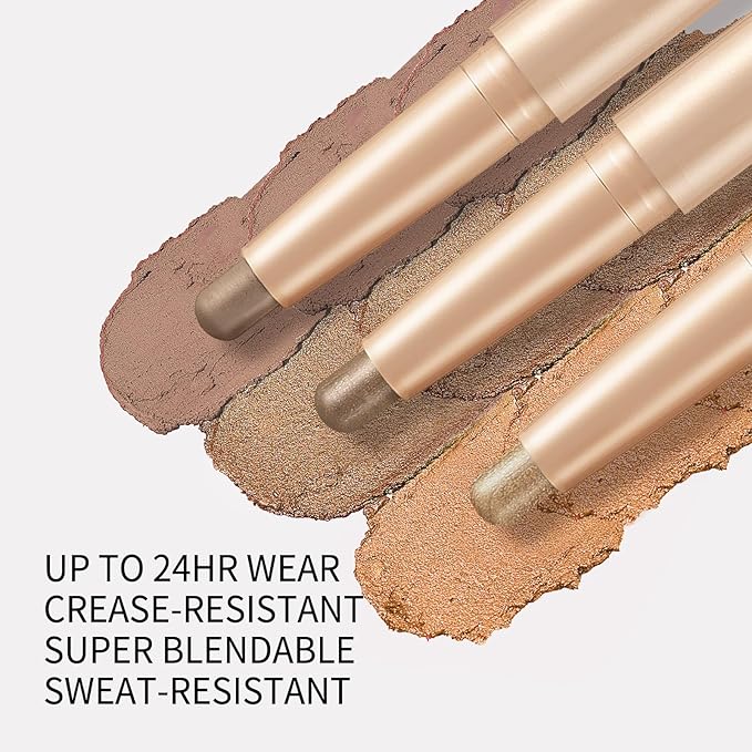 Cream to Powder Waterproof Eyeshadow Stick, Longwear, Easy-to-Apply, Smudge-Proof Shimmer Eyeshadow Pencil (001 Champagne Shimmer)