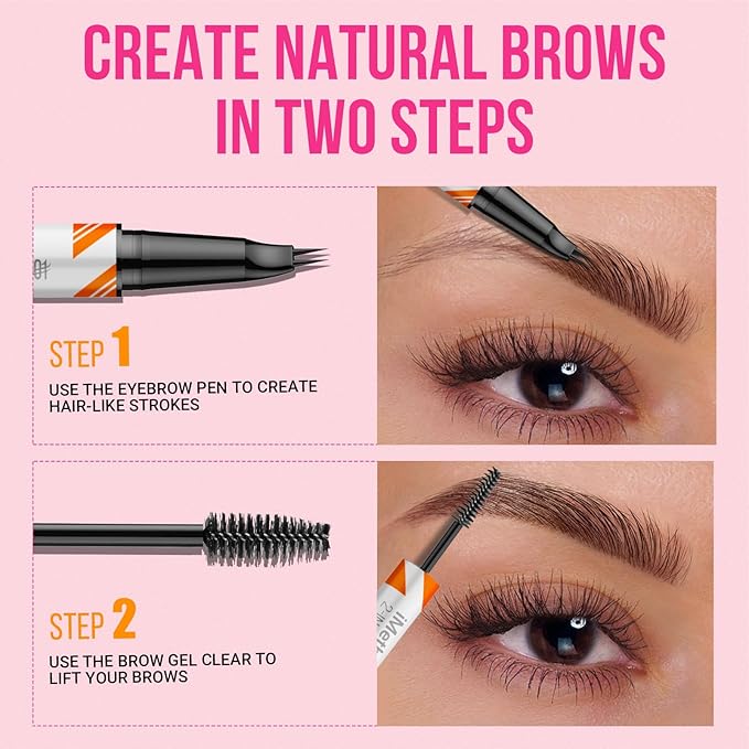 iMethod Curved Eyebrow Pen and Brow Gel - Eyebrow Pencils for Women with Hair Like Strokes, Eyebrow Makeup for All-Day Defined, Waterproof, Smudge-proof, Black Brown and 2 Count Brow Gel Clear