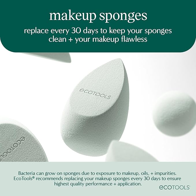 EcoTools Core Five Makeup Brush and Sponge Kit, For Eyeshadow, Blush, Bronzer, Eyeliner, & Foundation, Makeup Blending Sponge, Brush Essentials, 5 Piece Set