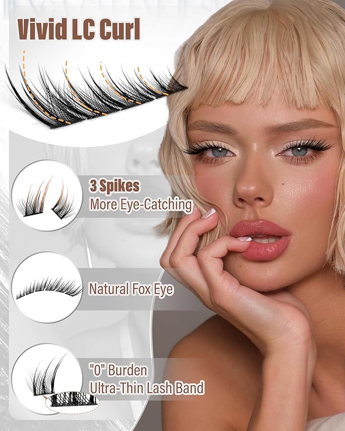 Fox Eye Lash Clusters Natural Clusters Eyelash Extensions 8-14MM Short Eyelash Clusters LC-Curly Pre-Mapped Lash Clusters Cat Eye Anime Individual Lashes Spikes Fox Eyes Lash Extension by Zegaine