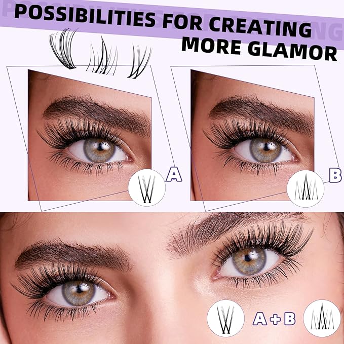 B&Qaugen Lash Clusters with Bottom Lashes 10-18mm 30D D Curl Individual Lashes Cluster Eyelash Clusters Wispy with 2 Styles Bottom Lash Extension DIY Lash Extensions at Home (30D-D-MIX10-18)