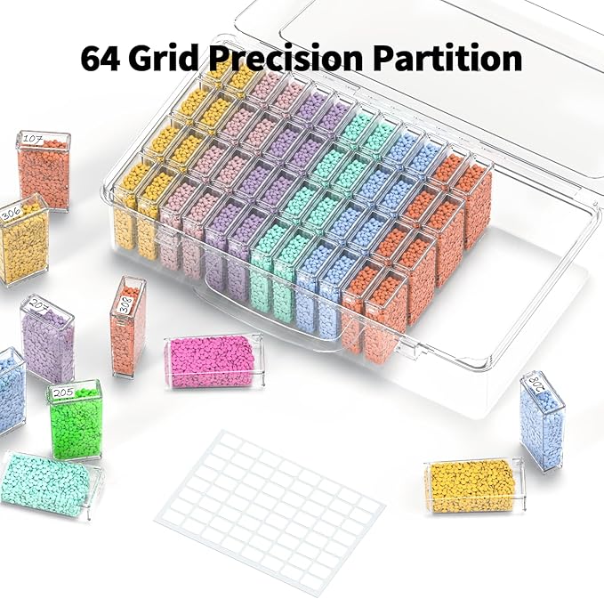 VANSUNS 64-Grid Diamond Painting Storage Containers, Portable Transparent Diamond Art Organizer, Which Are Suitable for Quick DIY, Beads and Diamond Art Storage Containers