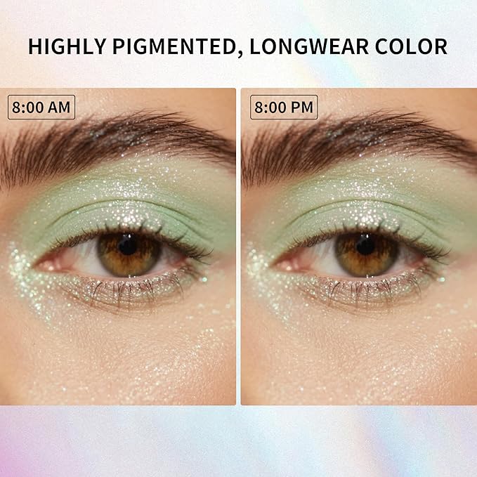 QIC Liquid Glitter Eyeshadow, Metallic & Shimmer Finish, Long Lasting, Non-Creasing, Smudge-proof, Lightweight Formula Liquid Eyeshadow for All Skin Tones, Buildable Color (08 Mint Green)