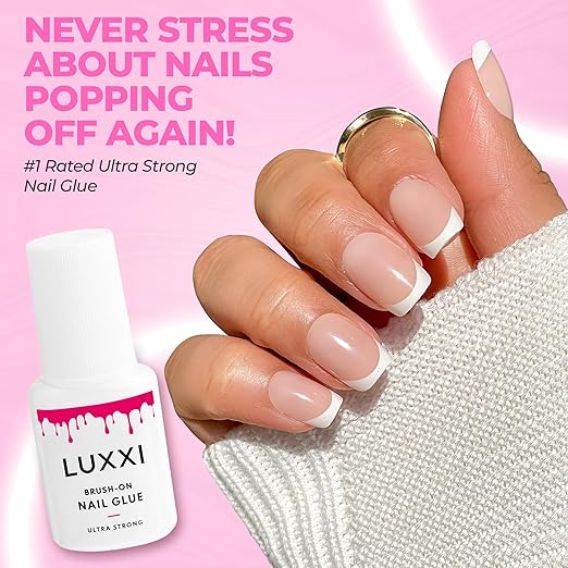 LUXXI Super Strong Brush On Nail Glue for Press On Nails | Best Extra Strength Nail Glue for Long Lasting Extended Wear for Press-Ons, Nail Tips & Acrylic Nails