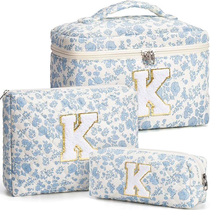 Birthday Gifts for Teen Girl Women, Personalized Initial Makeup Bag Quilted Cosmetic Bag Make Up Bags Travel Toiletry Bags Teen Girl Gifts Trendy Stuff Valentines Day Gift for Wife Mom Daughter Friend
