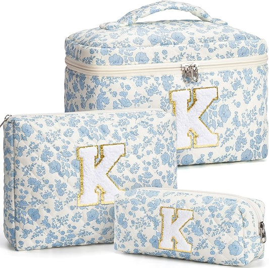 Birthday Gifts for Teen Girl Women, Personalized Initial Makeup Bag Quilted Cosmetic Bag Make Up Bags Travel Toiletry Bags Teen Girl Gifts Trendy Stuff Valentines Day Gift for Wife Mom Daughter Friend