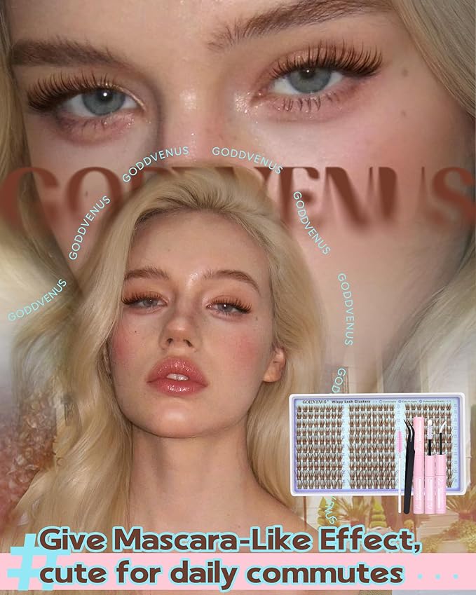 Goddvenus Wispy Lash Clusters Kit Mascara-like Brown Eyelash Clusters Natural Cluster Eyelash Extensions Kit 10-16mm False Eyelashes Individual Lashes C Curl Lash Extension Kit For DIY