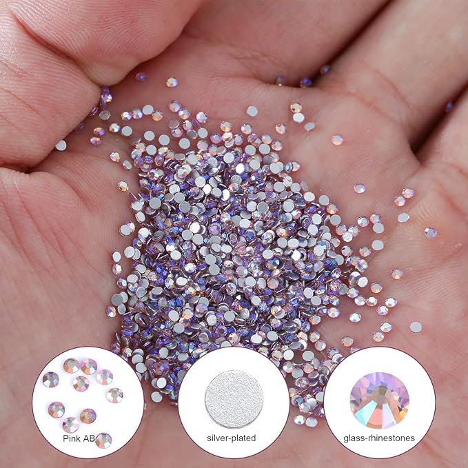 1440Pcs Pink AB Crystal Rhinestones,Glass Flatback Rhinestones Small Gemstones for Nail Face Makeup Art Crafts Clothes Decoration -(SS6,2.0mm,Pink AB)