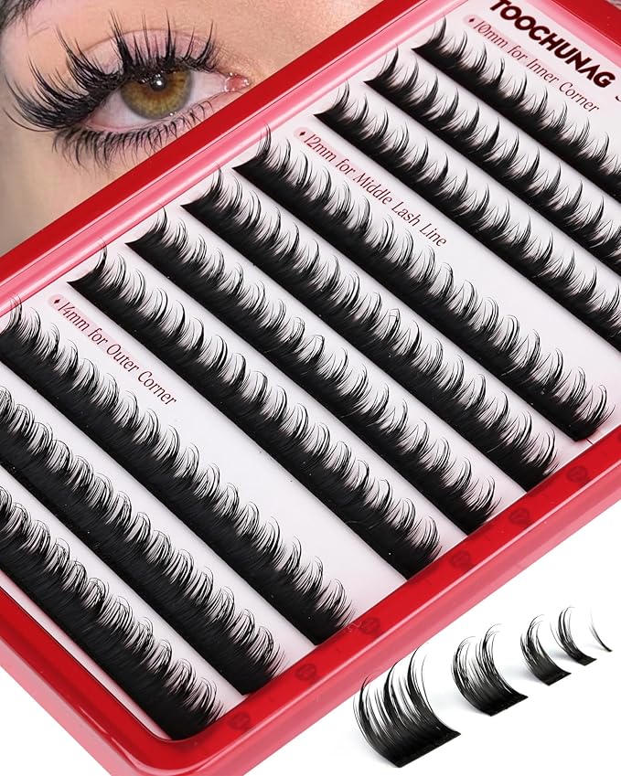 TOOCHUNAG SIY Individual Lashes for Separate Lash Clusters by Yourself 10/12/14mm Manga Wispy Lashes Cluster Eyelash Extensions DIY Natural Eyelash Spikes for Daily Wear