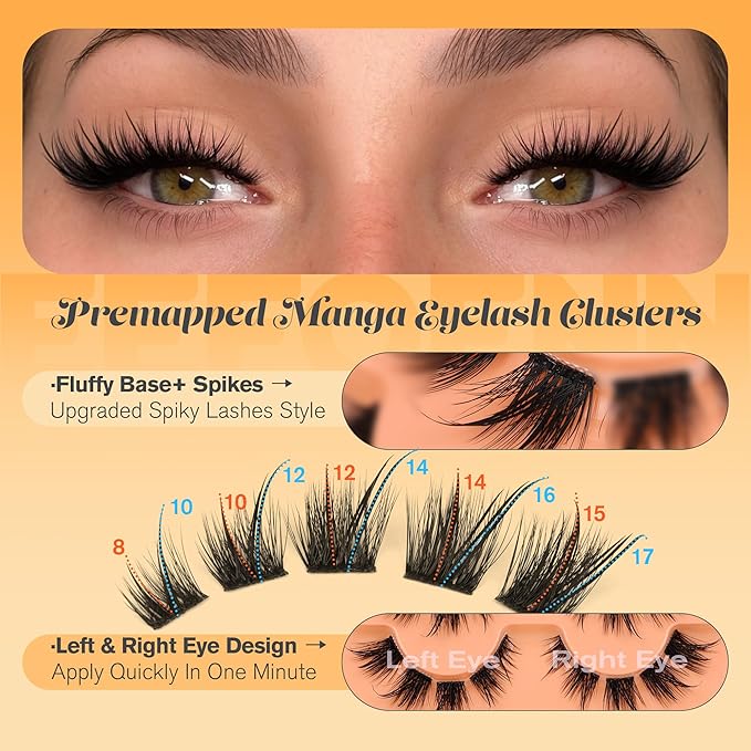 Eefofnn Lash Clusters Manga False Eyelashes Fox Eye Cluster Eyelash Extensions Wispy Individual Lashes Anime Eyelash Clusters Spiky C Curly Lash Extension 8-17mm Fake Lashes 7 Pairs Cluster Lashes