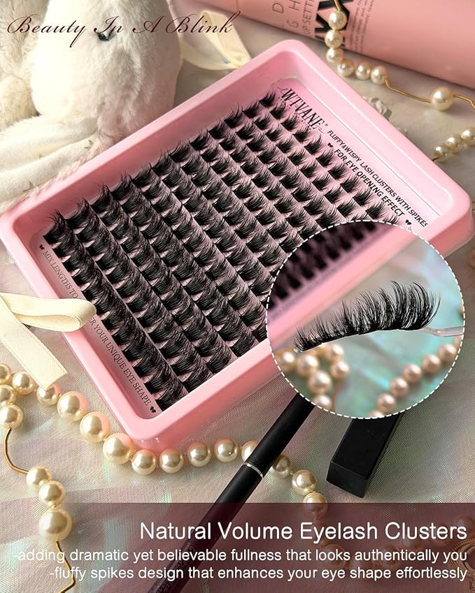 Wtvane Manga Lash Clusters Wispy Eyelash Clusters 10-18MM Lash Extensions D-Curly Fluffy Individual Lashes Cluster Spiky Cluster Eyelash Extensions Mink False Eyelashes Volume Eye Lash Extension Look