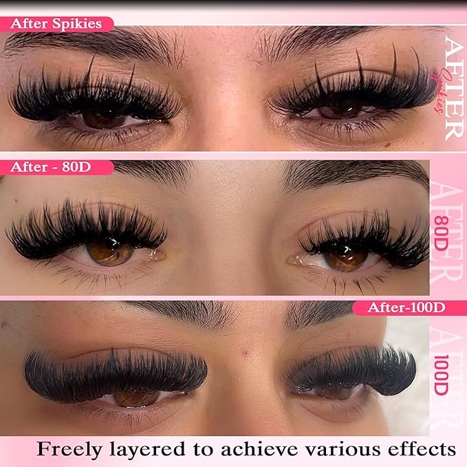 Goddvenus Lash Clusters Kit 13-21MM Lash Spikes Eyelash Clusters 80D 100D Thick Cluster Eyelash Extensions Kit Spiky DIY Lash Extensions Kit Individual Lashes Volume 295PCS