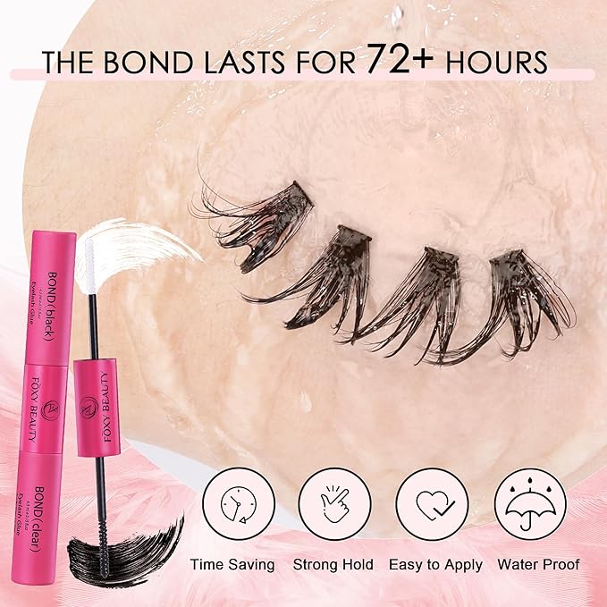 Lash Clusters Kit with Bottom Lashes, Lash Extension Kit With 30D40D50D60D Fluffy Upper Wispy Lash Clusters & 2 Type Bottom Lash Clusters,EyeLash Extension Kit with Black Bond & Clear Glue 2 In 1