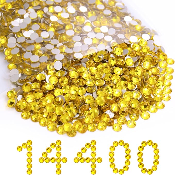 MEIBITE Flatback Rhinestones Bulk, 14400PCS Citrine Rhinestones for Clothes DIY Decoration Crafts, Citrine, SS16, 3.8-4.0mm