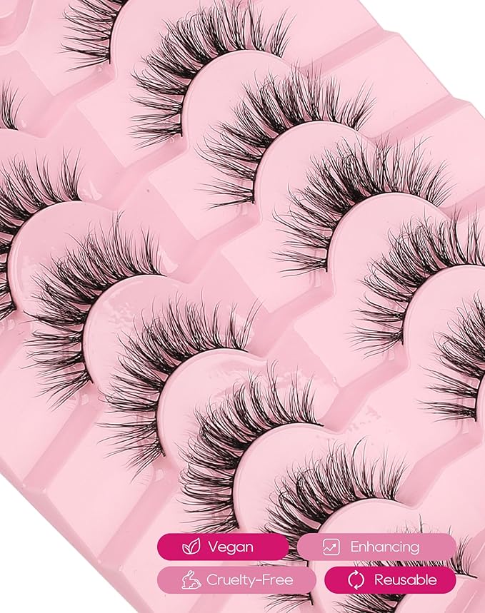 Natural Mink Lashes Wispy Lashes Fluffy Eyelashes Short Fake Lashes Volume False Lashes C Curl Eye Lashes Pack 17mm 82-SUGAR
