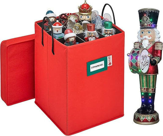 Christmas Nutcracker and Figurine Collectible Storage Box - Stores Up to 9-16" Tall Nutcrackers, Ornaments, and More - Holiday Decor Organizer with Adjustable Dividers - Nutcracker not Included