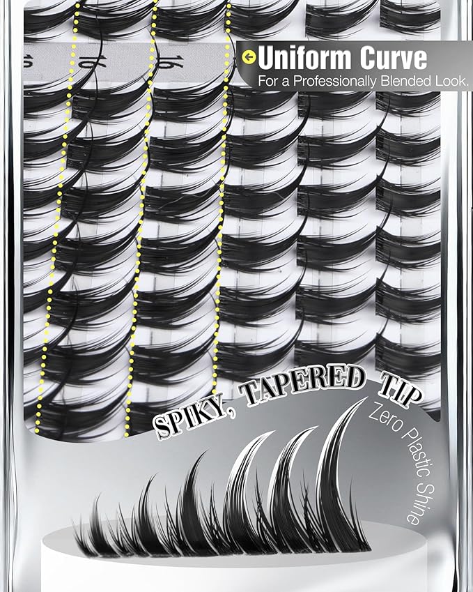 Viva Lash Clusters Kit Manga Eyelash Clusters Anime Individual Lashes Spiky Cluster Eyelash Extensions Kit 8-18MM Fairy Cluster Lashes Clear Band Lashes Clusters with Bond and Seal Lash Glue