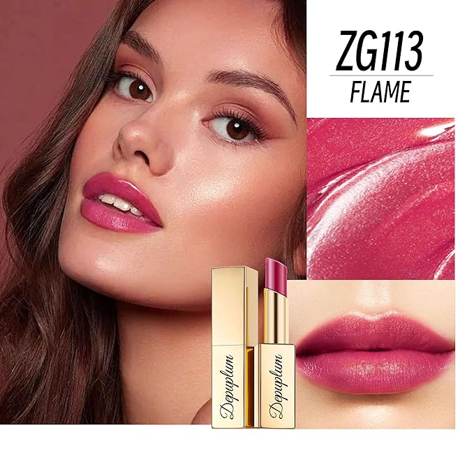 Depuplum Purple Red Lipstick Moisturizing for Women Shimmer Tinted Lip Balm Hydrating Nourishing Mauve Lip Gloss Vegan& Cruelty Free Lip Makeup, ZG113 Flame