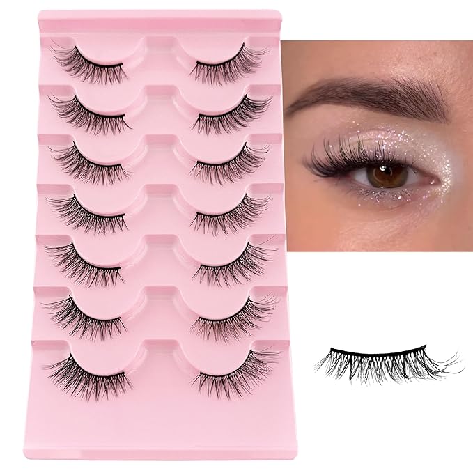 YASNAI Half Lashes Volume Lashes Wispy Cat Eye Look Natural Short Fake Eyelashes 7 Pairs Pack