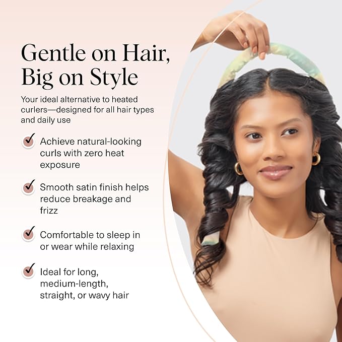 Kitsch Satin Heatless Curling Set – Heatless Curls Overnight with 34" Hair Curler & 2 Satin Scrunchies – Comfortable Hair Curlers to Sleep In for Frizz-Free, No Heat Damage Styling - Aura