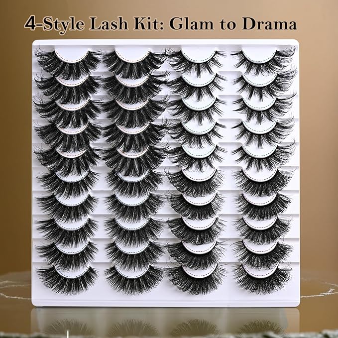 Lashes False Eyelashes Cat Eye Lash Strips 4 Styles Wispy Natural Eyelash Pack 20 Pairs Full Volume Fake Strip Lash Natural Look Fluffy Cateye Mink EyeLash Set Short Demi Wispies Pestañas
