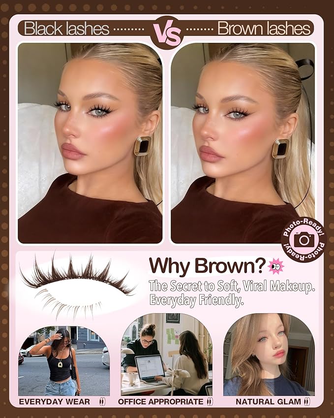 Brown Wispy Lash Clusters Kit with Bottom Lashes Manga Cluster Eyelash Extensions Kit Natural Anime Eyelash Clusters Spiky Fairy Individuals Lash Bond and Seal Clear (5-14MM, CC Curve)
