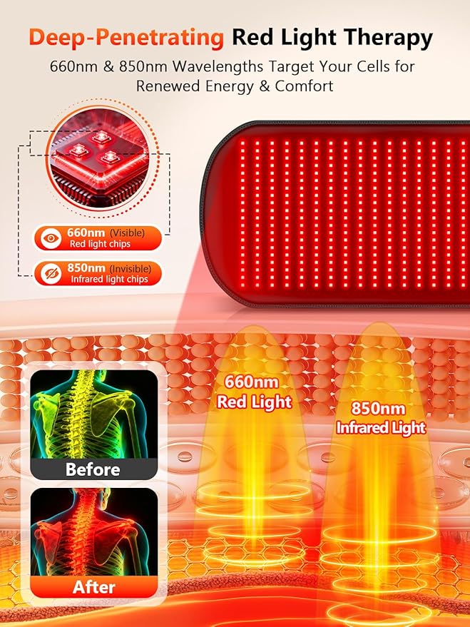 HALIDODO 35.4'' x 17'' Red Light Therapy Mat for Body, 500 LEDs Tri-Chip Upgrade 660nm& 850nm Near Infrared Light Therapy Pad Wrap Belt Blanket for Body Back Waist Shoulder Knee Joint, 90Min Timer