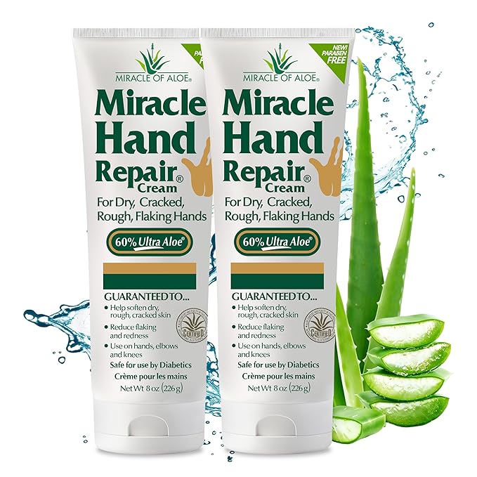 Miracle Hand Repair Cream for Dry Cracked Hands 8 oz Best Healing Hand Cream with 60% Aloe Vera - Non-Greasy Moisturizer for Working Hands - Fast Absorbing Lotion for Extremely Dry Skin (2-Pack)