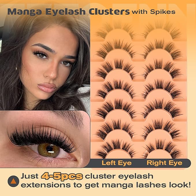 Manga Lashes Wispy Lash Clusters Natural Cluster Eyelash Extensions Cat Eye Individual Lashes Anime Eyelash Clusters C Curly Fake Lashes 8-16mm Eyelashes Pre Mapped Lash Extension 7 Pairs by Eefofnn