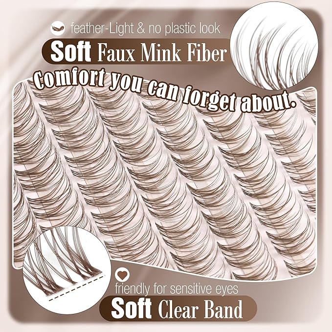 Brown Lash Clusters Velour Natural Eyelashes 8-14MM Individual Lashes Clear Band Cluster Eyelash Extensions Wispy Cluster Lashes Dark Brown Eyelash Clusters for Natural Enhancement