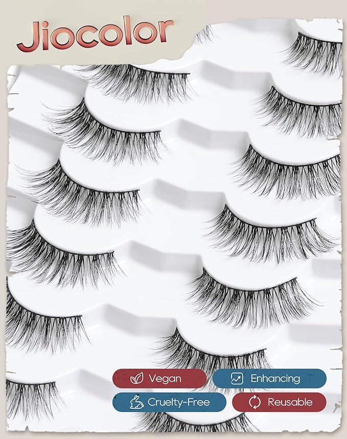 Natural Looking Lashes Wispy Eyelashes Thin Band Strip False Lashes D Curl Reusable Cat Eye Effect False Eyelashes 13mm 7 Pairs S7