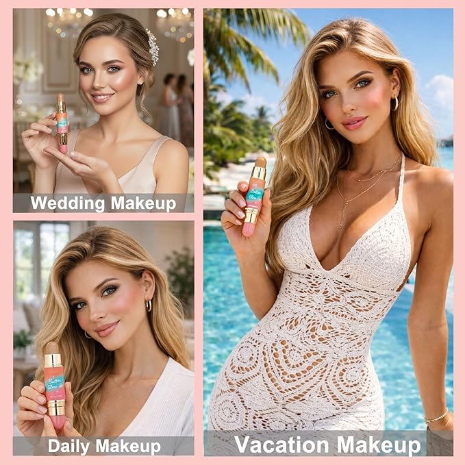 Dual-Ended Blush and Bronzer Stick – 2-in-1 Creamy Face Cheeks Contour Makeup, Smooth Hydrating Formula, Buildable Color for Natural Radiant Glow Beauty For Women (Sunkissed Rose)