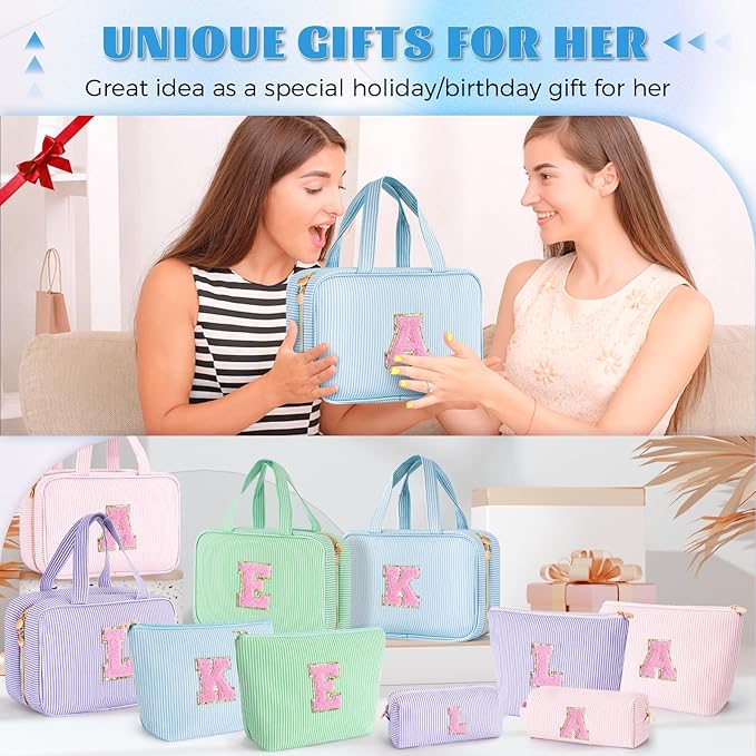 Christmas Gifts for Grandkids Stocking Stuffers for Teen Girls Mom Gifts Initial Toiletry Makeup Bag Birthday Gift Travel Cosmetic Bags Travel Essentials - Blue M