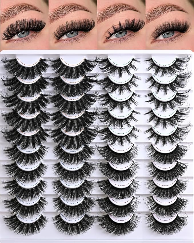 Lashes False Eyelashes Cat Eye Lash Strips 4 Styles Wispy Natural Eyelash Pack 20 Pairs Full Volume Fake Strip Lash Natural Look Fluffy Cateye Mink EyeLash Set Short Demi Wispies Pestañas