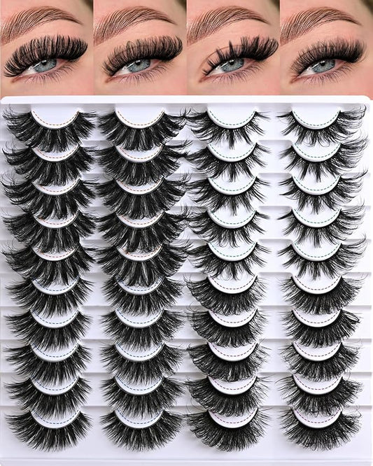 Lashes False Eyelashes Cat Eye Lash Strips 4 Styles Wispy Natural Eyelash Pack 20 Pairs Full Volume Fake Strip Lash Natural Look Fluffy Cateye Mink EyeLash Set Short Demi Wispies Pestañas