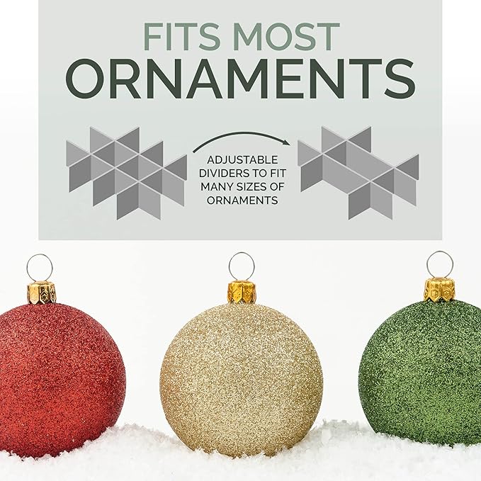 HOLDN’ STORAGE Christmas Ornament Storage Box with Dividers, Holds 72 Ornaments (3 Inch), Large Ball Storage Container with 3 Removable Trays, Durable and Portable - Green