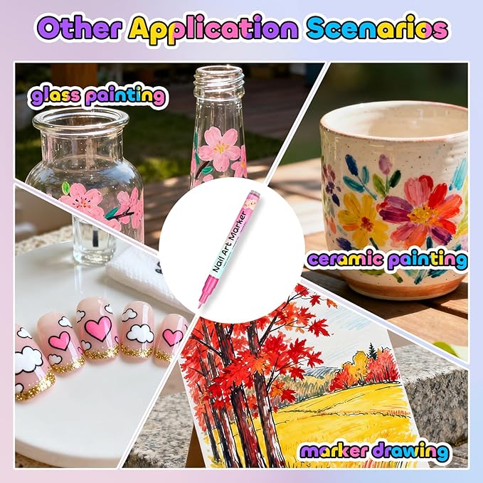 NuSoulra 12 Colors Nail Art Pens Set, Nail Art Markers with 15pcs Nail stickers, 0.5mm Acrylic Painted Pen for Gel Nails,Dotting Painting Pen Quick-drying for DIY Manicure Tools (0.5mm 12color)