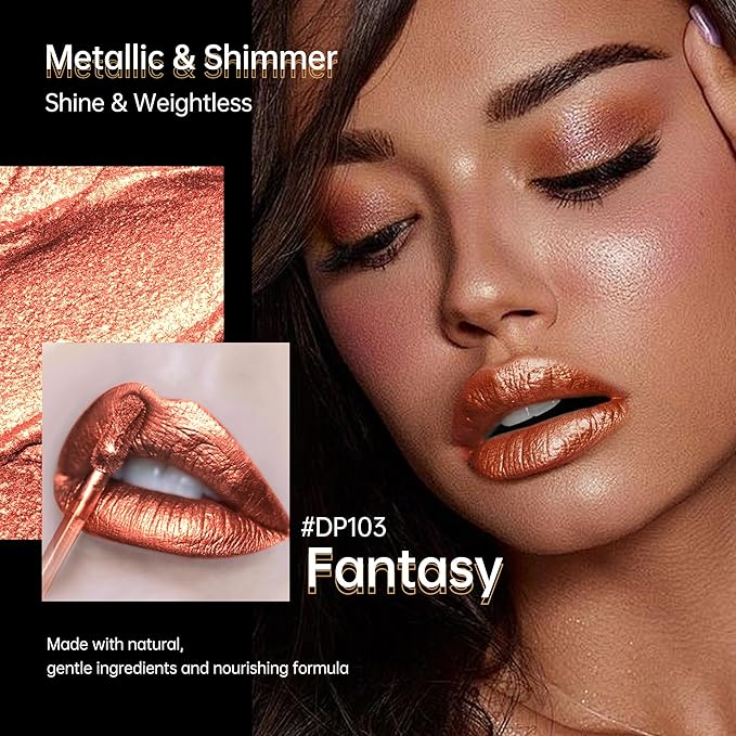 Depuplum 3Pc Lipsticks Set for Women Metallic Lipstick Long Lasting Dark Red Bronze Pink Lip Gloss, Metal Shine Lightweight Hydrating Full Coverage Lip Color, DP103/104/114