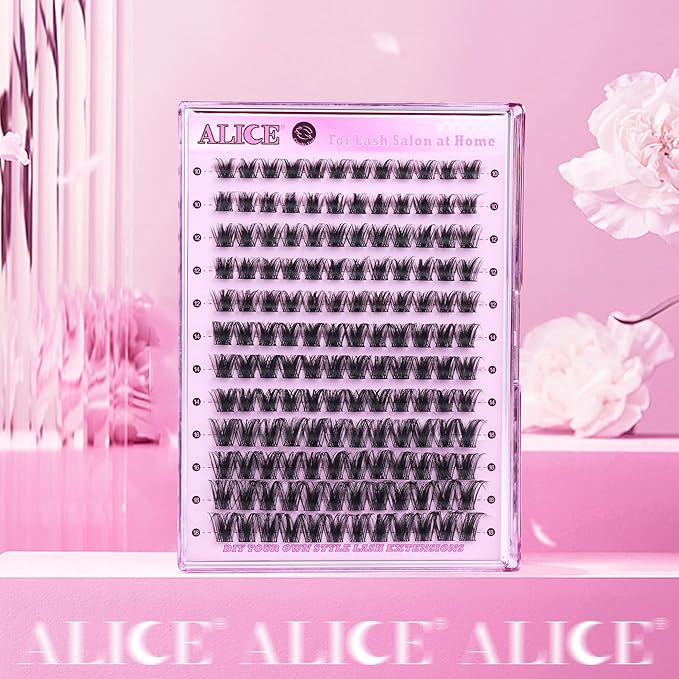 ALICE Lash Clusters Eyelash Clusters Wispy Cluster Eyelash Extensions Russian Volume Individual Lashes Natural Thin Band Lash Extensions DIY at Home (144pcs/10-18mm/D- Curly)